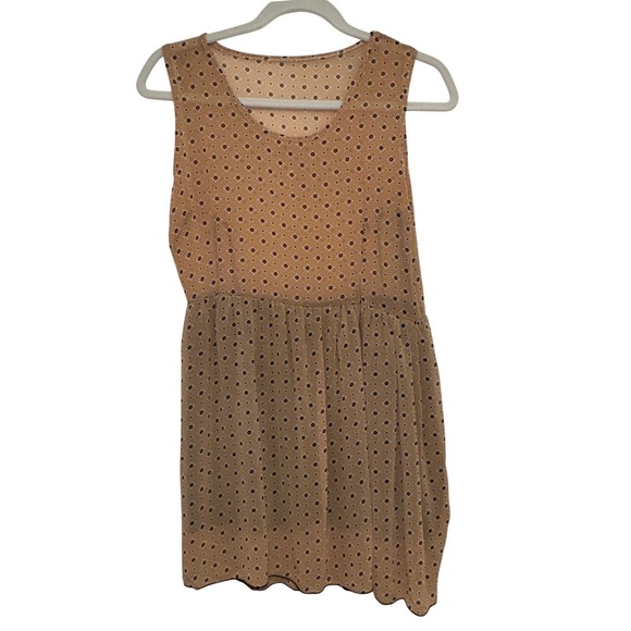 Unbranded Dresses & Skirts - Unbranded Polka Dot Babydoll Dress Women XS Tan Sleeveless Chiffon Mini Lined